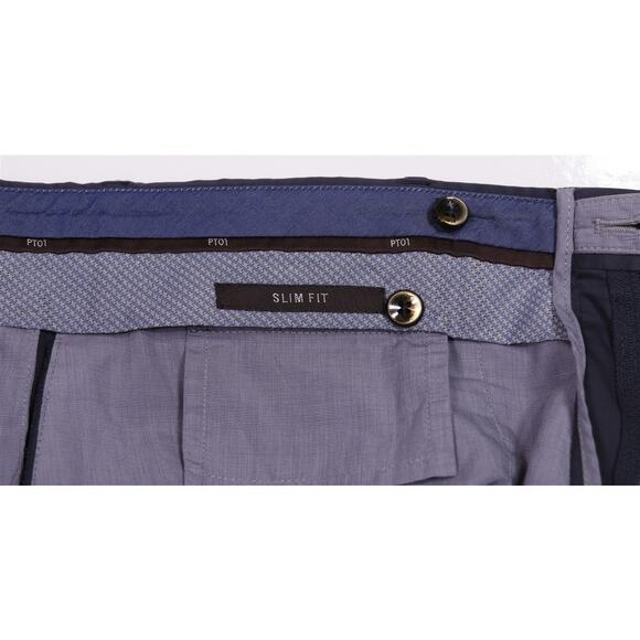 PT01 Slim Fit Stretch Mens Blue Gray Flat Front Cotton Silk Dress Pants 34x28 - Picture 6 of 8